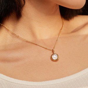 New!! 18K Gold Stainless Steel Exquisite Natural Pearl Pendant Necklace